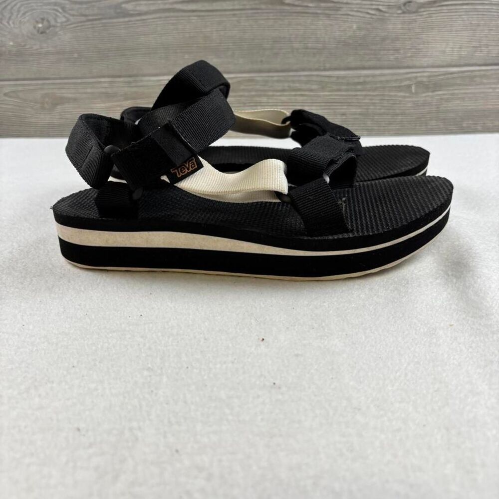 Teva Flatform Universal Platform Sandals Women’s 7 Black Cream Strappy